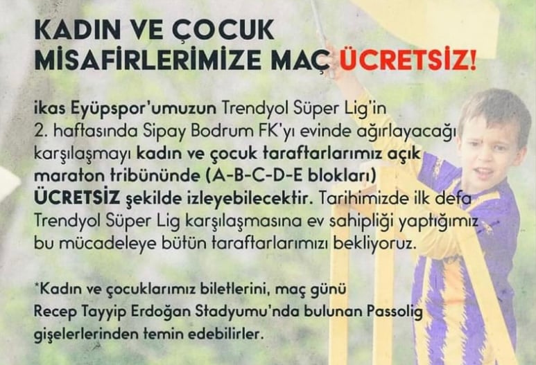 Eyüpspor, Süper Lig’deki ilk maçı öncesi kadın ve çocuklara çağrıda bulundu