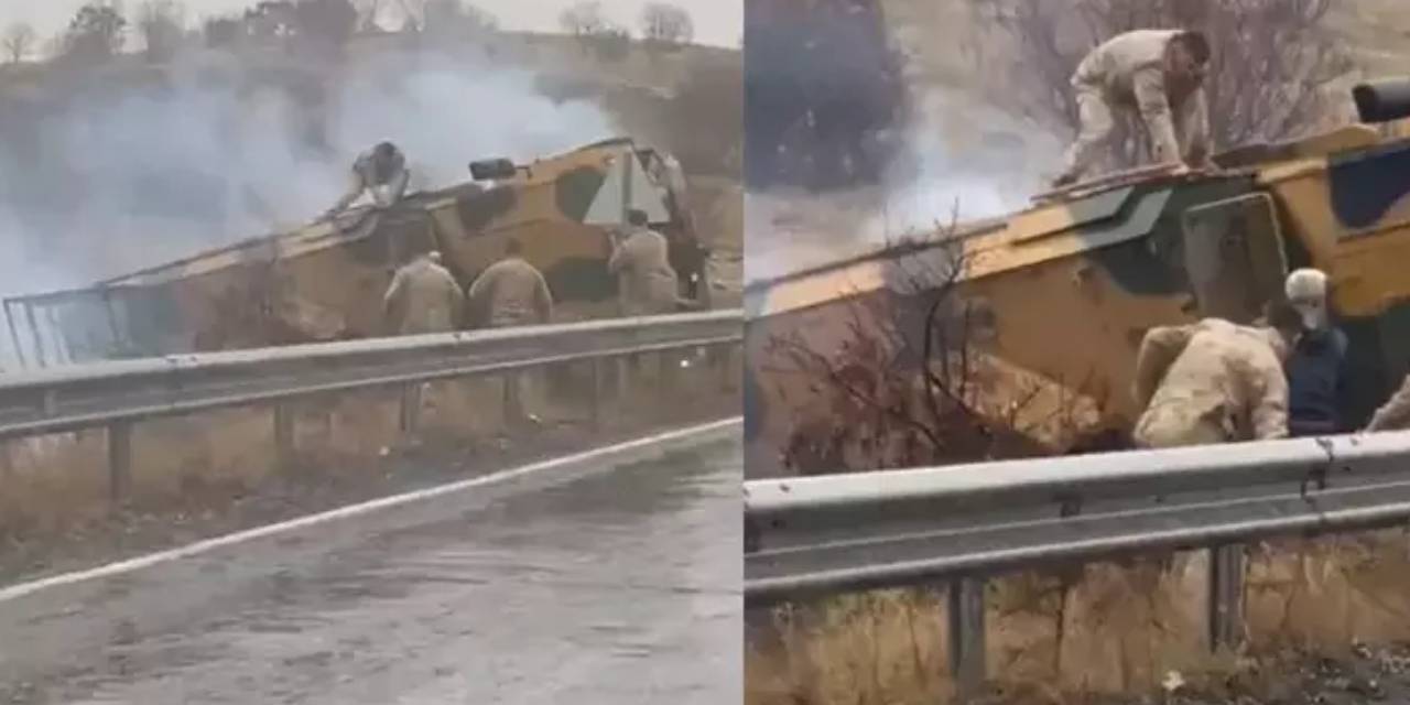 Mardin’de, zırhlı askeri araç şarampole devrildi: 2 yaralı