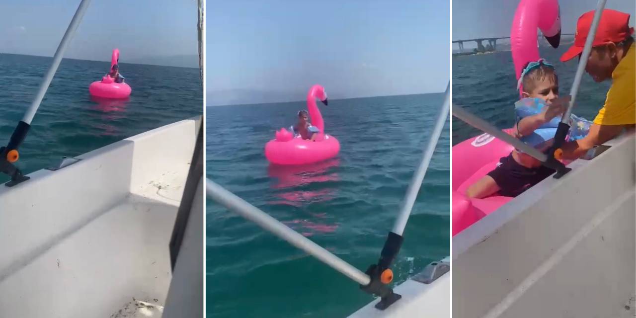 Deniz simidiyle yüzerken 700 metre açığa sürüklenen çocuğu cankurtaranlar kurtardı