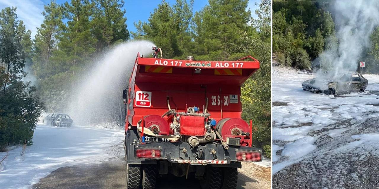 Orman yolunda seyir halindeki otomobil alev aldı