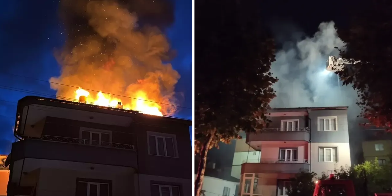 Bolu'da yıldırım düşen çatıda yangın çıktı