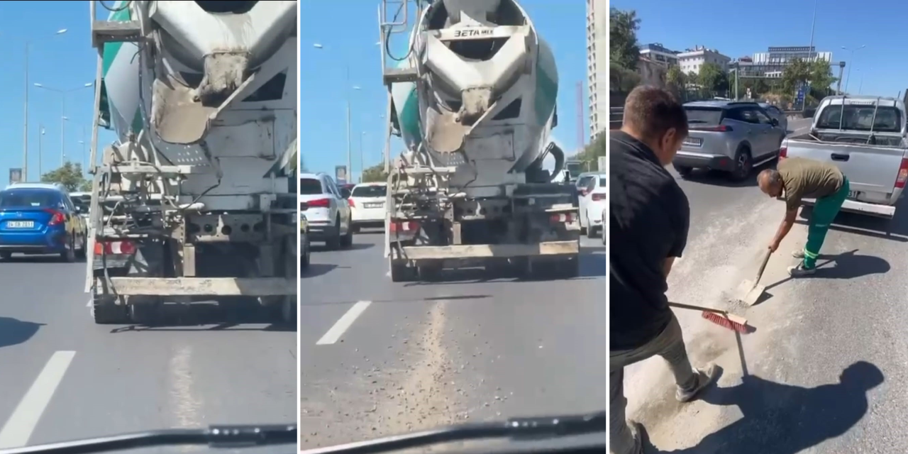 Üsküdar D-100 Karayolu’nda beton mikseri yola beton dökerek ilerledi