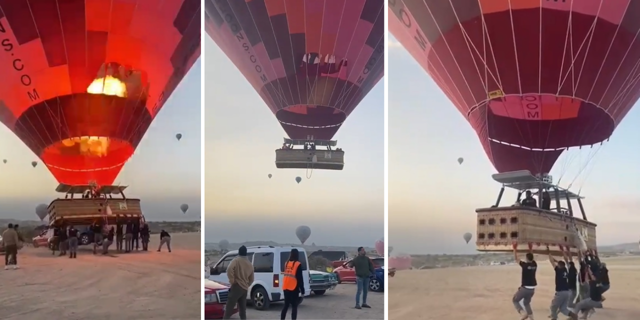 Kapadokya'da sıcak hava balonu otomobillere çarptı