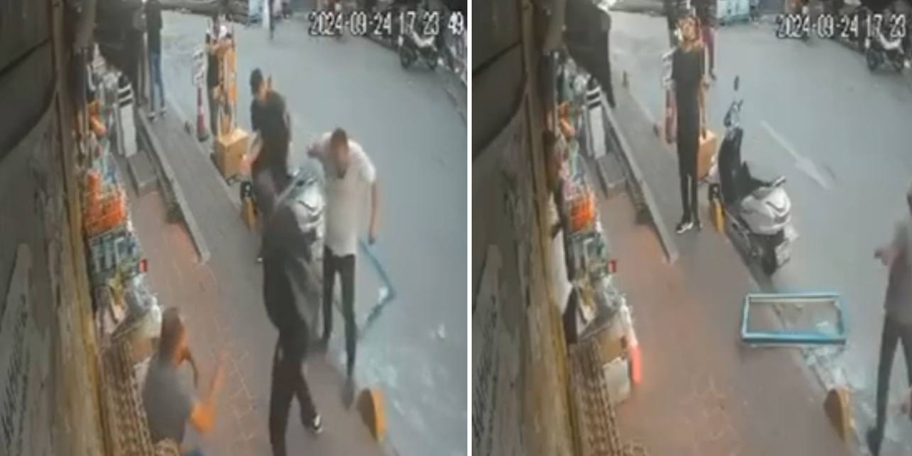 Kaldırımda sohbet eden adamın üzerine cam çerçeve düştü!