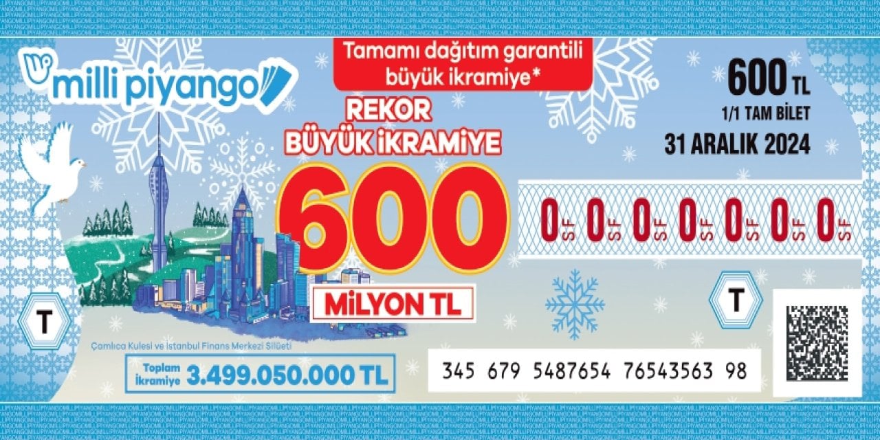 Yılbaşında  büyük ikramiye 600 milyon TL! Tam bilet 600 TL!