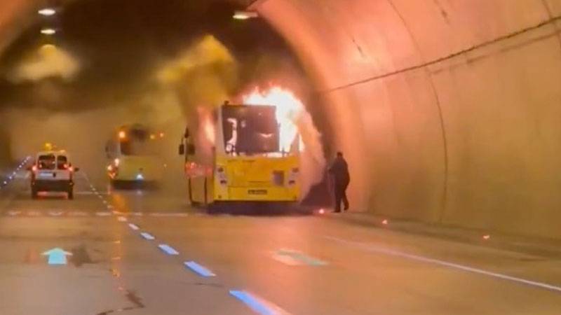 Dolmabahçe Tüneli'nde otobüs yangını! Yol trafiğe kapatıldı