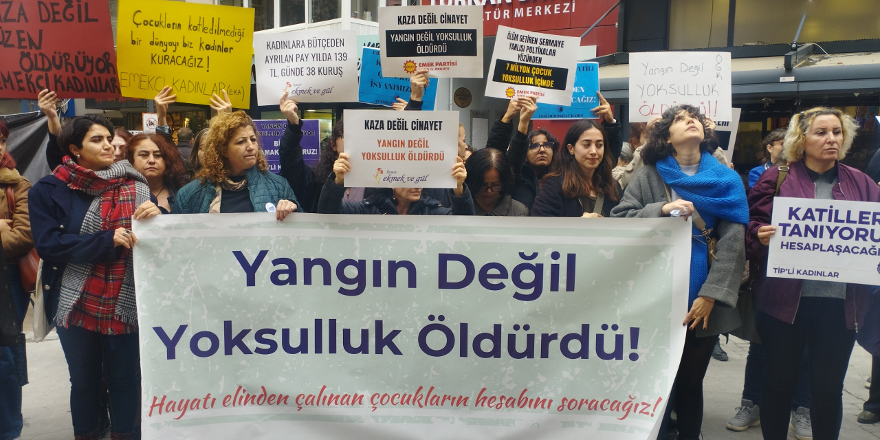 İzmir Kadın Platformu'ndan ölen beş çocuk için eylem: 'Yangın değil, yoksulluk öldürdü'