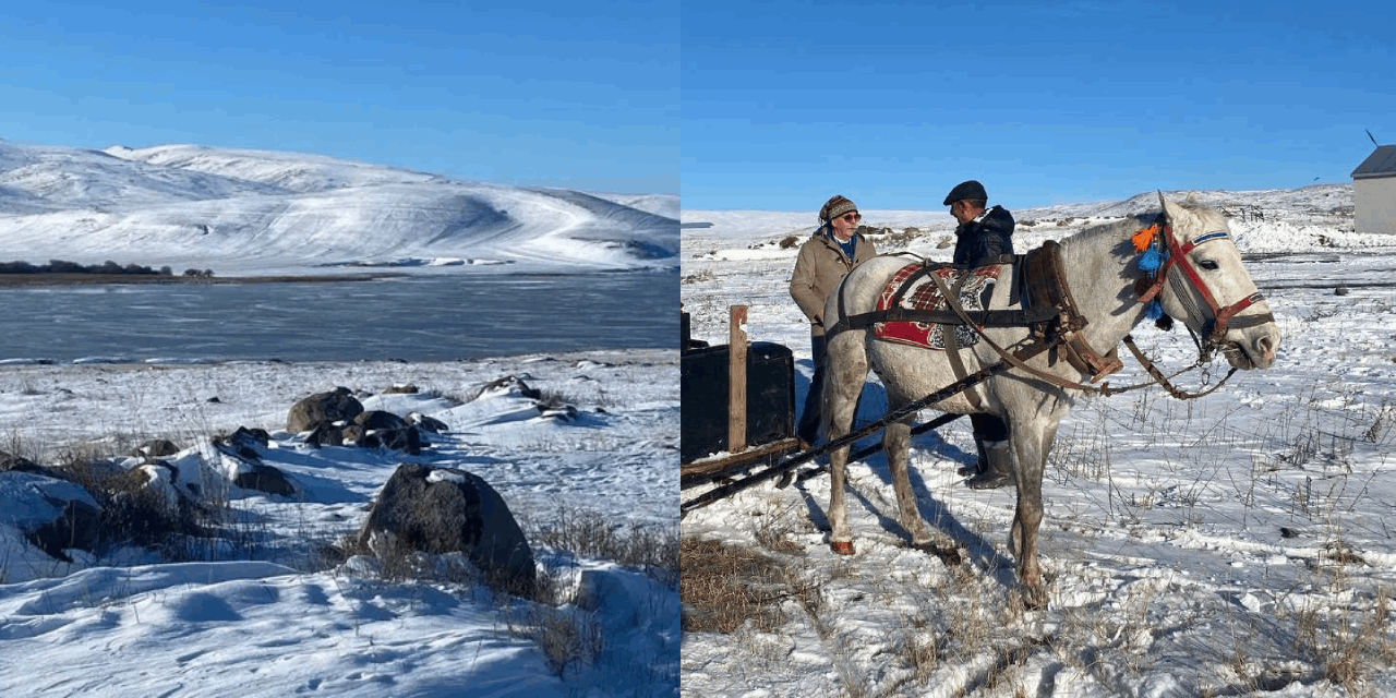 Çıldır Gölü dondu, kızakçılar turistleri ağırlamak için hazırlıklarını tamamlıyor
