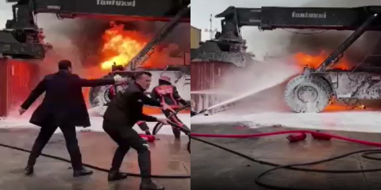 Giresun Limanı'nda korkutan alevler! Belediye başkanı hortumla müdahale etti