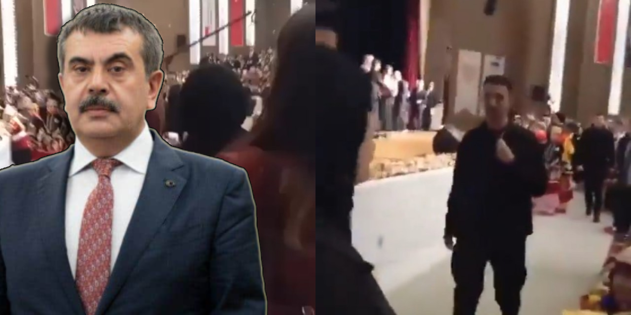 Bakan Tekin'e 'mülakat' protestosu! Korumalardan anında müdahale...