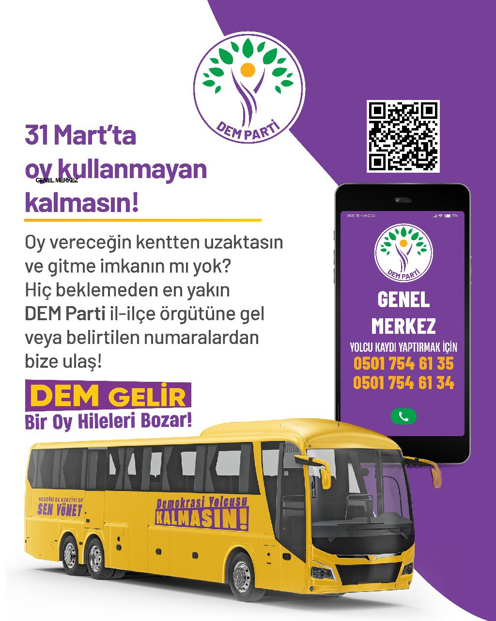 DEM Parti, İstanbul’daki seçmenlere otobüs kaldırıyor: 31 Mart’ta oy kullanmayan kalmasın