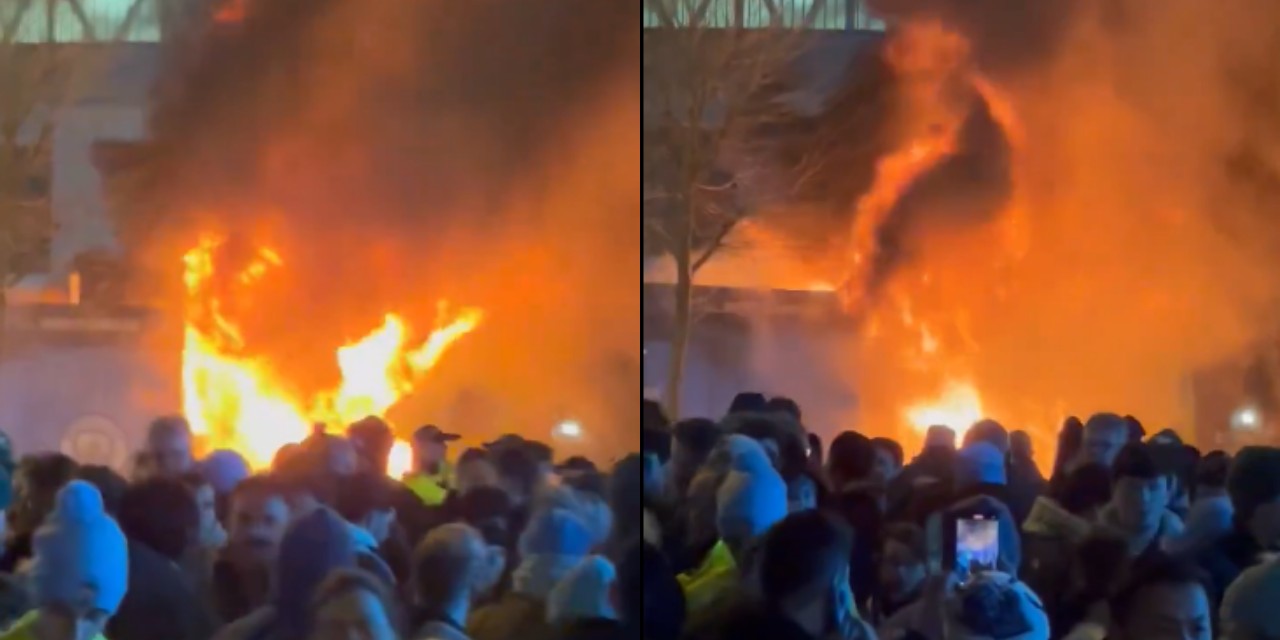 Manchester City - Club Brugge maçı öncesi yangın paniği: Stadyum çevresi alev aldı