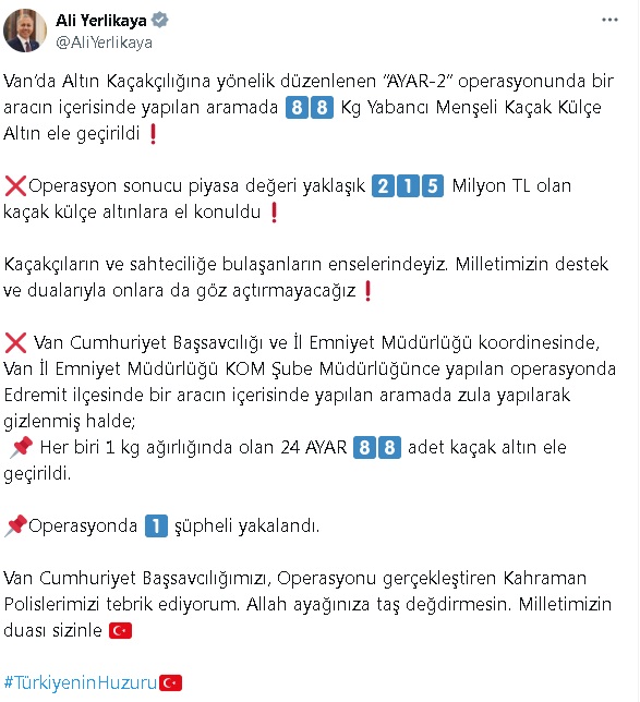 Van'da 100 kiloya yakın kaçak altın bulundu