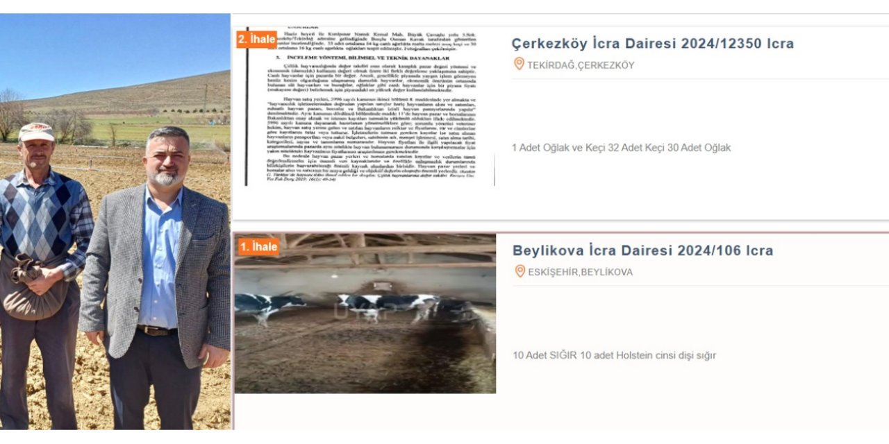 Keçiler,inekler, tarım makineleri hepsi icradan satılık!