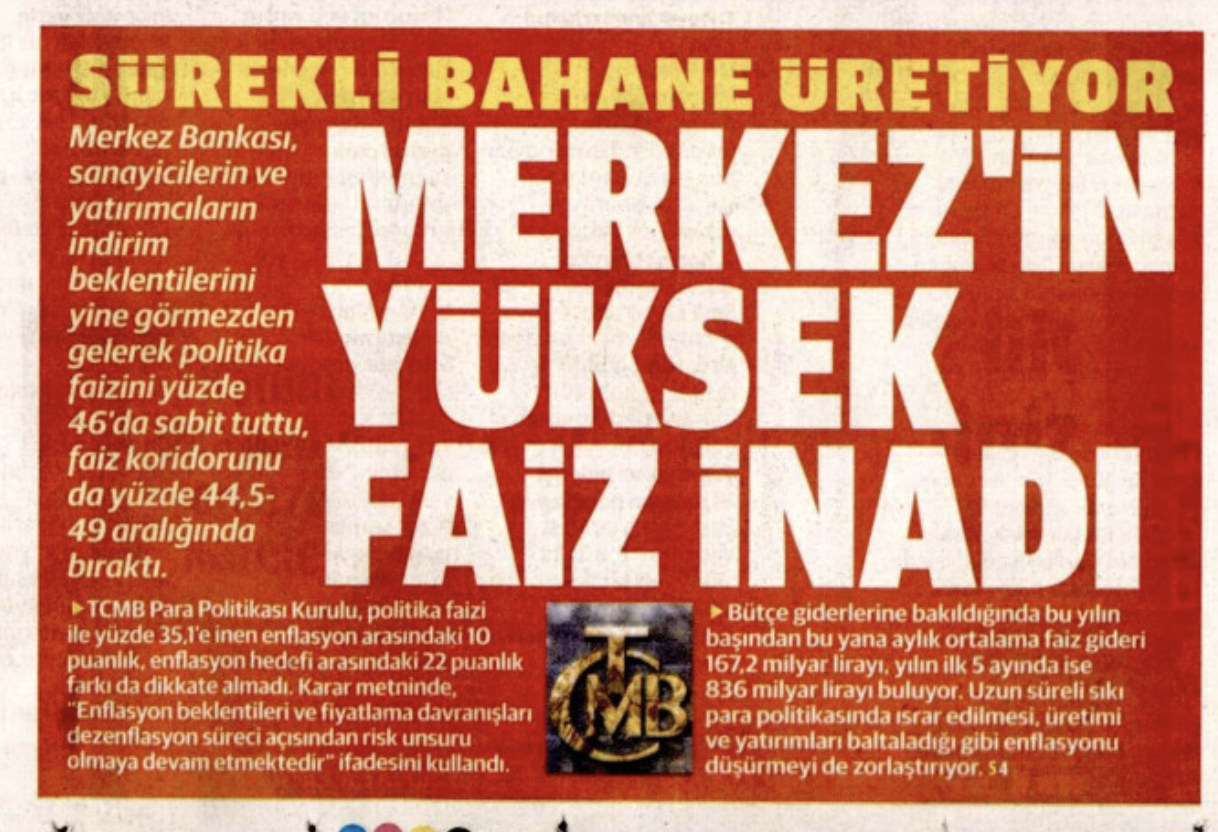 Türkiye Gazetesi de Yeni Şafak'a katıldı: İktidara yakın medya Merkez Bankası'nı eleştiriyor