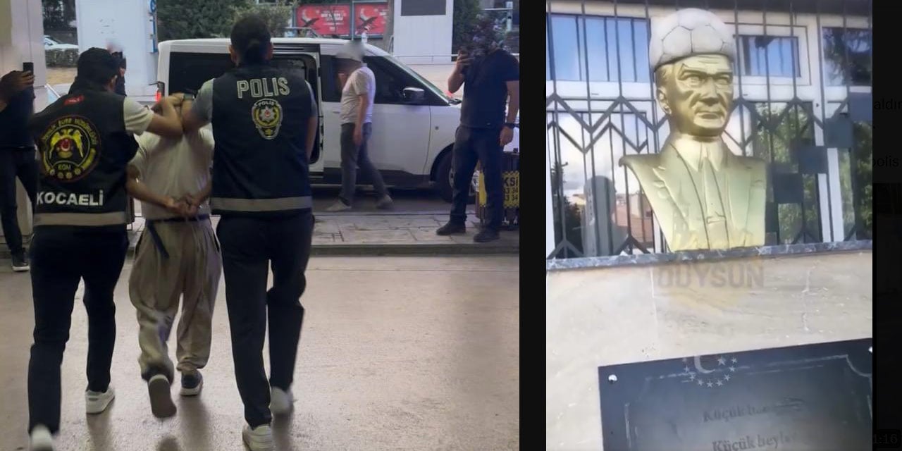 Önce çocukların topunu kesti sonra Atatürk büstüne saldırdı