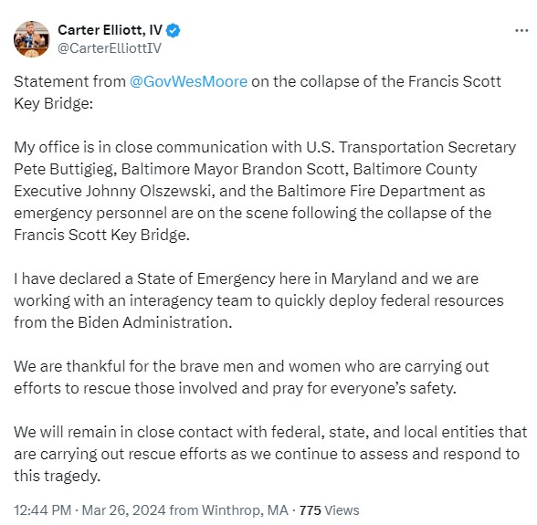 ABD'deki köprü çökmesi sonrası valilik OHAL ilan etti