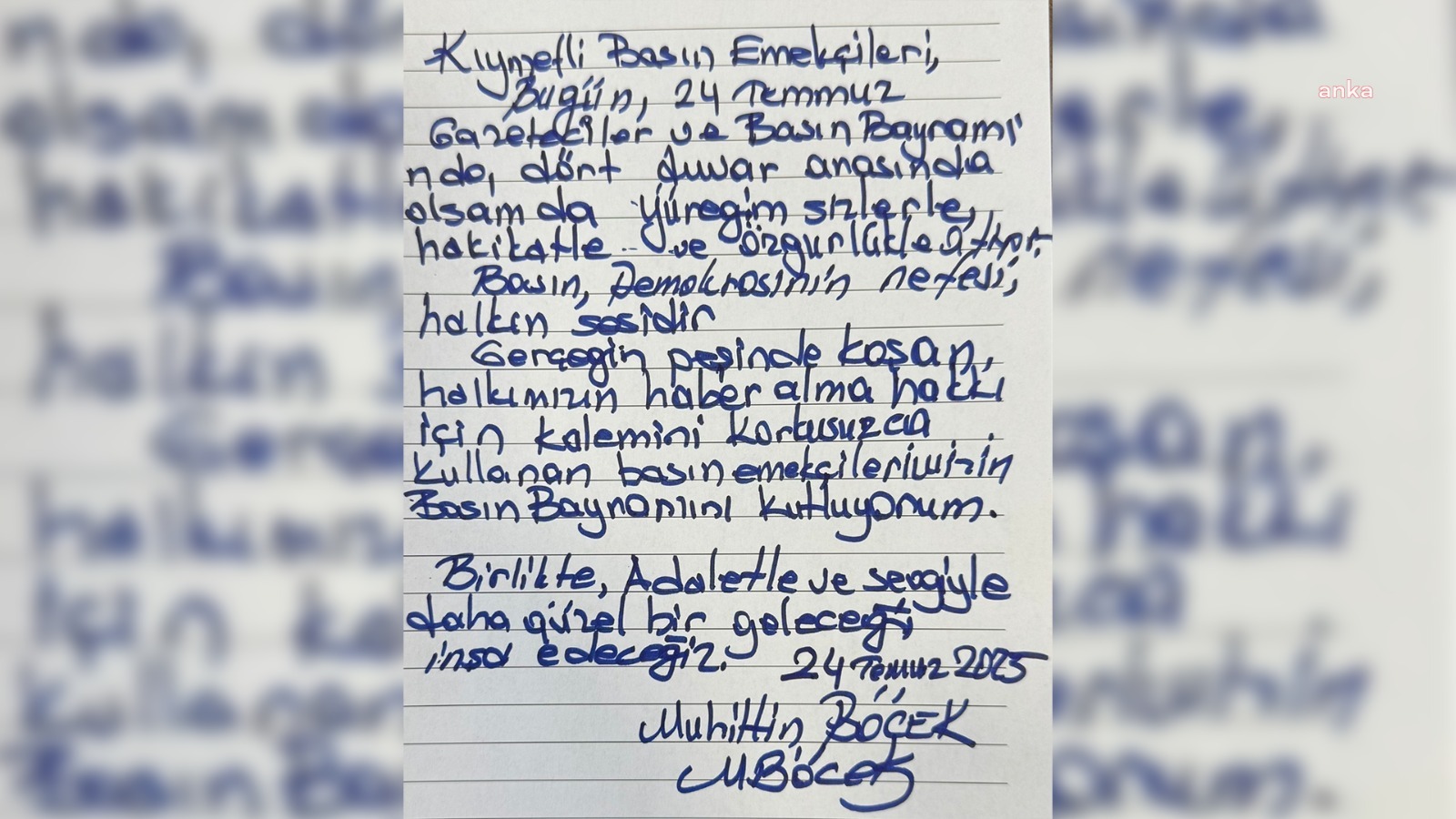 Muhittin Böcek cezaevinden gazetecilerin Basın Bayramı'nı kutladı