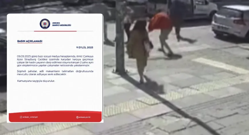 Ankara'da karşıdan karşıya geçmeye çalışan kadını darp eden 2 kişi yakalandı