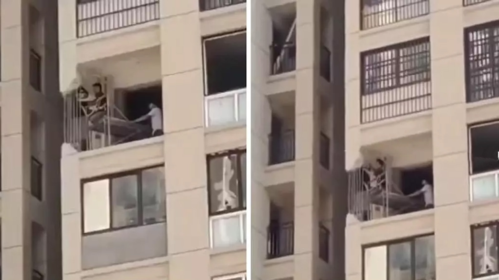 Bir kişinin bulunduğu evde balkon kolonunu kestiği anlar tepkilere neden oldu