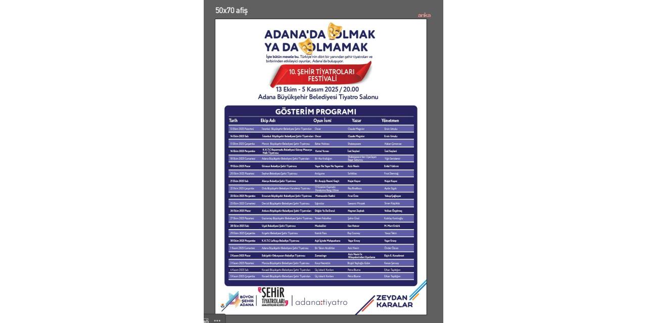 Adana'da 10. şehir tiyatroları festivali kapılarını açıyor