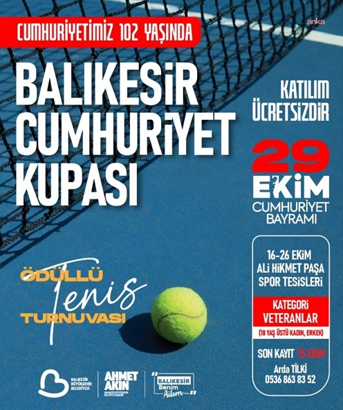Balıkesir'de Cumhuriyet Haftası için ödüllü Tenis Turnuvası