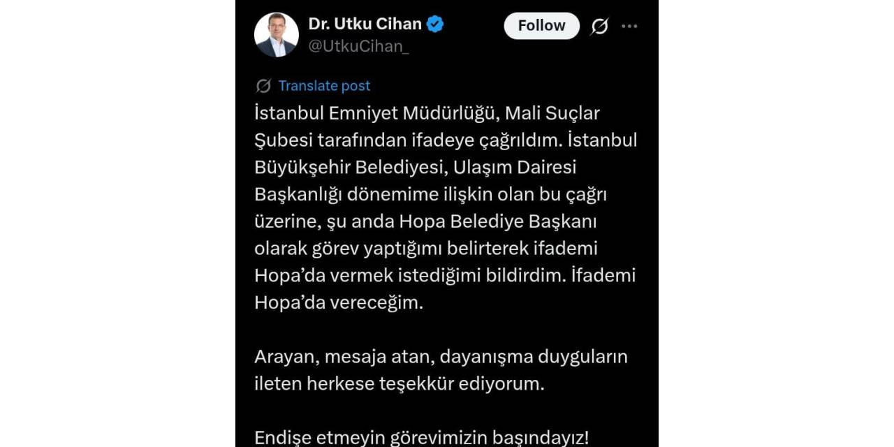 Utku Cihan'dan açıklama: İfademi Hopa'da vereceğim