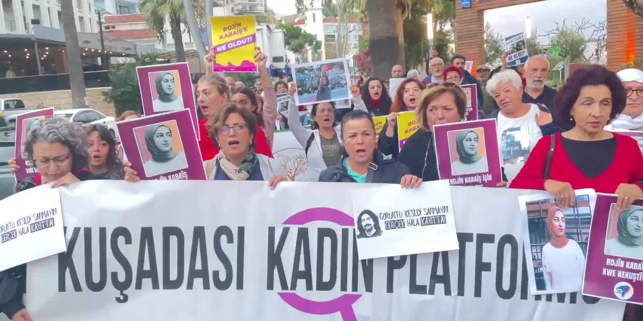 Rojin Kabaiş ve Hakan Tosun için Kuşadası'nda geniş katılımlı basın açıklaması