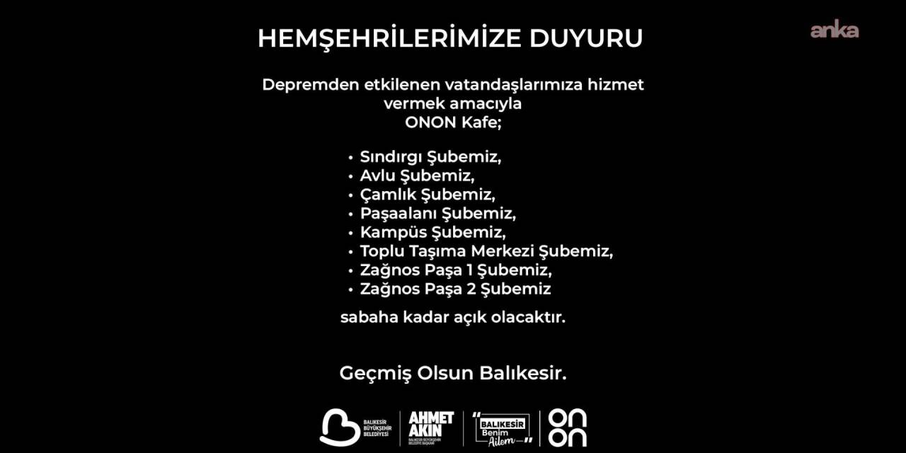 Balıkesir'de deprem sonrası sosyal alanlar 24 saat açık kalacak