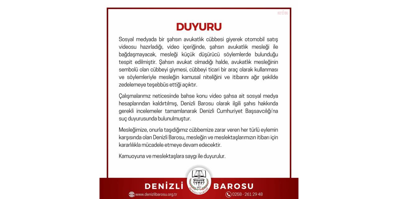 Denizli Barosu'ndan avukat cübbesiyle araç tanıtımına tepki