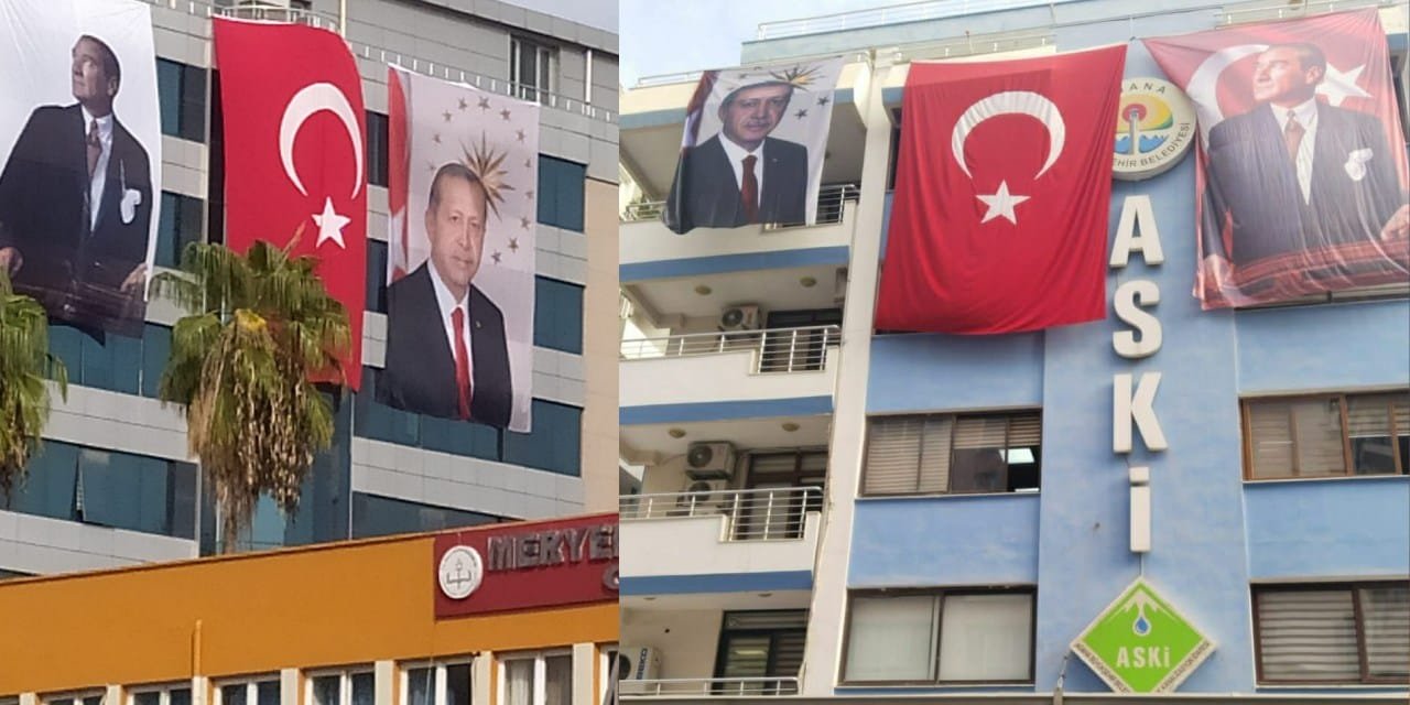 Adana'da Büyükşehir binasında Erdoğan posteri!