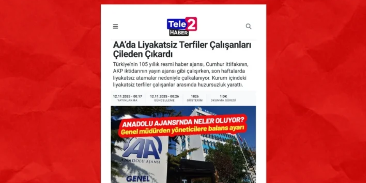 Tele2'nin 'Anadolu Ajansı'nda liyakatsiz terfiler' haberine erişim engeli