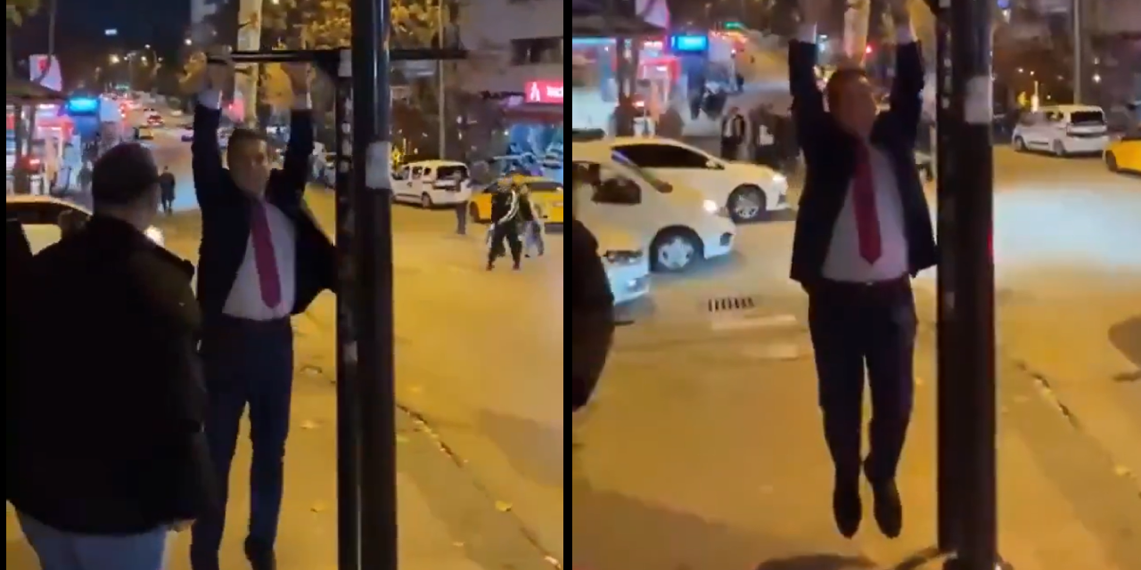 Mustafa Sarıgül, viral olan Kızılay tabelasında barfiks çekti