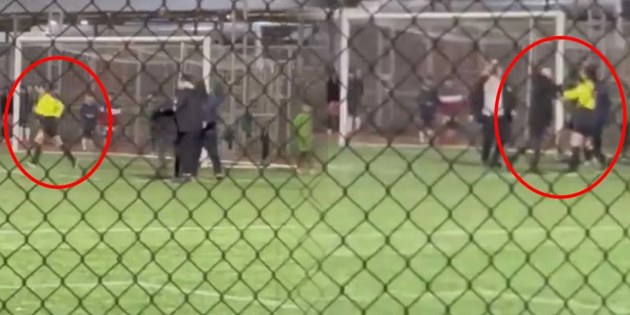 Kadın hakeme saha ortasında antrenörden yumruklu saldırı