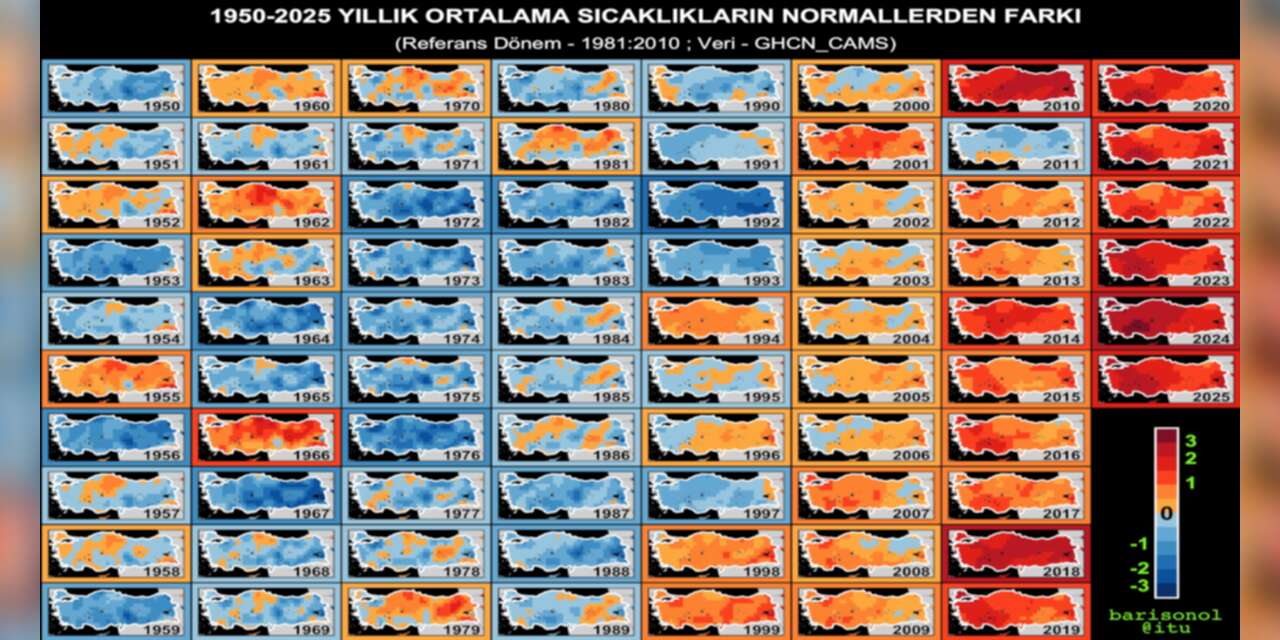 Bu harita Türkiye'nin 76 yıllık sıcaklık değişimini gösteriyor