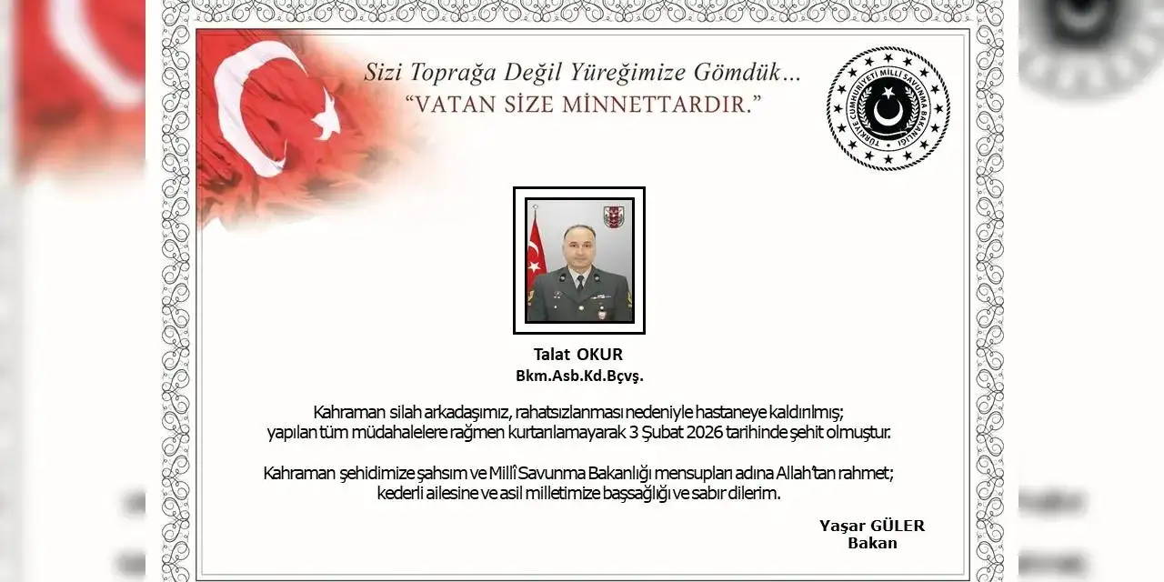 Rahatsızlanan astsubay şehit oldu