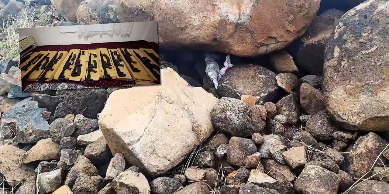 Şanlıurfa’da volkanik taşların altından uzun namlulu silahlar çıktı