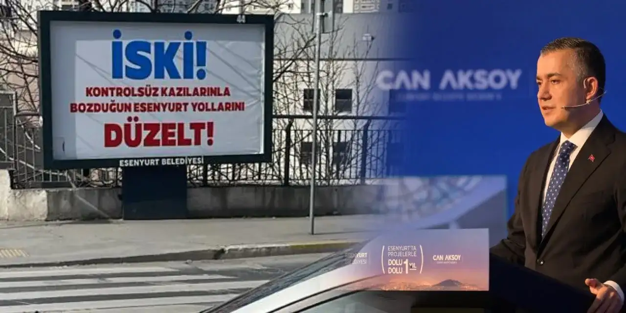 Esenyurt kayyımı seçilmiş başkan rolünü sevdi: İSKİ'yi hedef gösteren afiş astırdı