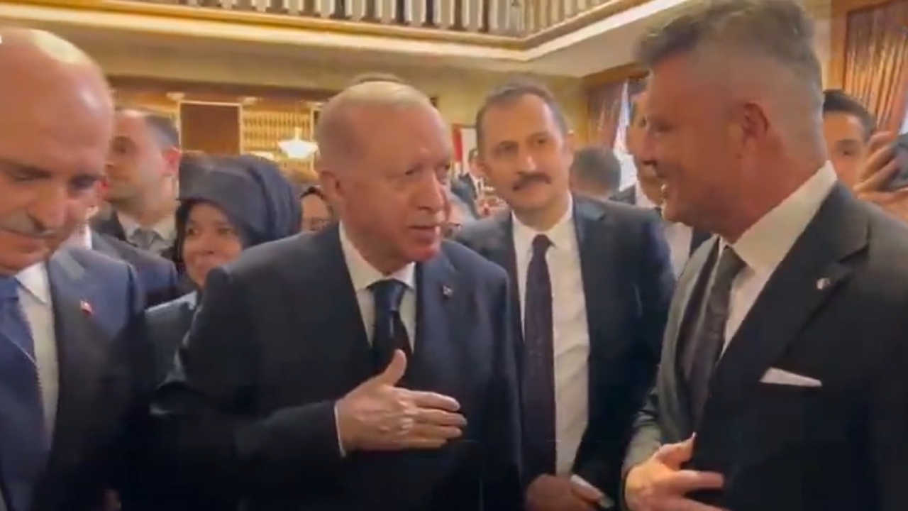 'Külliye reddetti' denilmişti: Sadettin Saran ile Erdoğan resepsiyonda sohbet etti