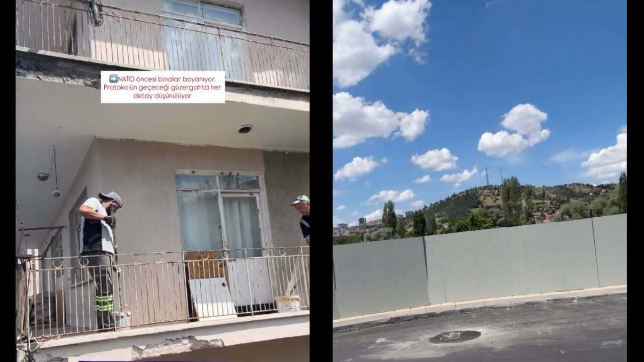 NATO zirvesi öncesi hazırlık: Güzergahtaki binalar boyandı, etraf görünmesin diye plakalar yerleştirildi