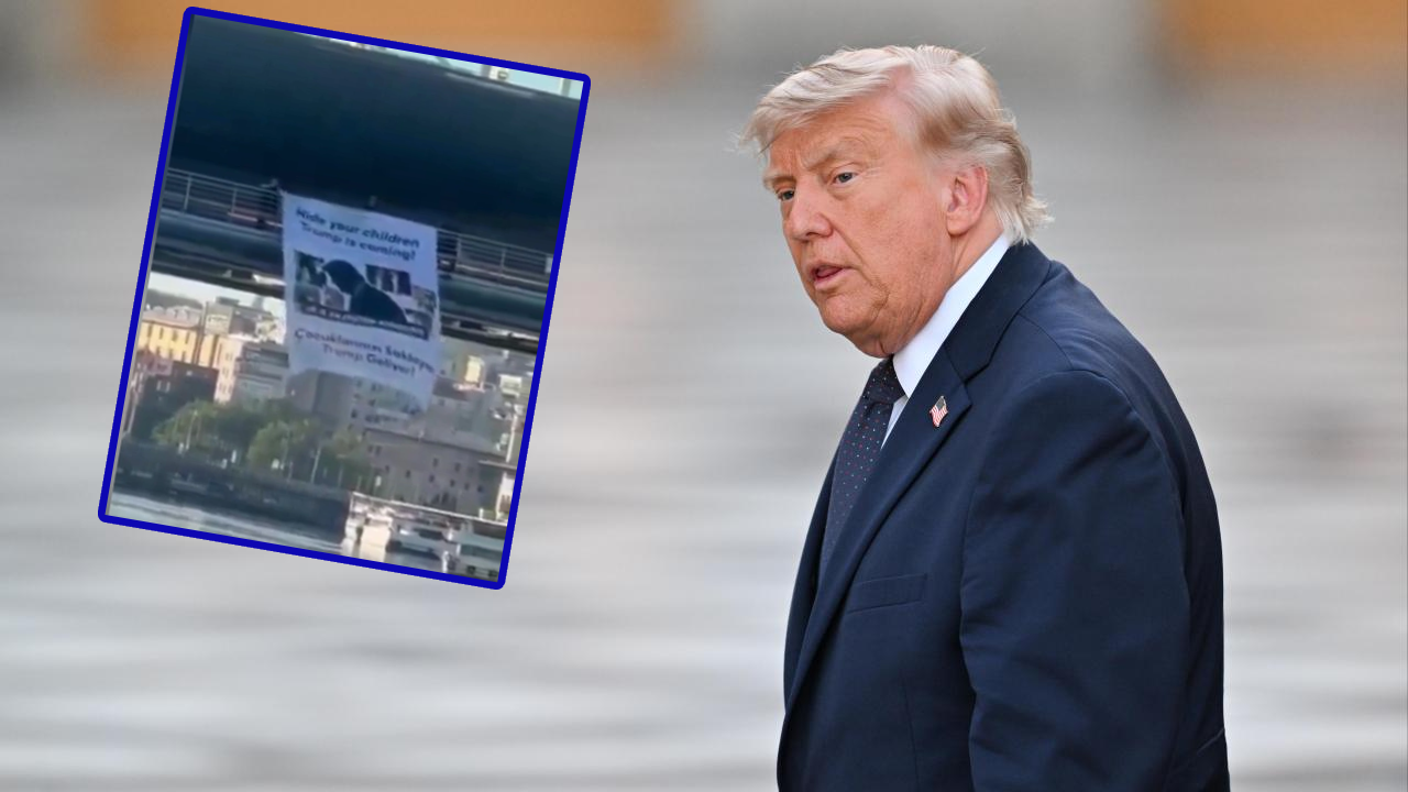 Haliç'te Epstein göndermeli Trump protestosu: Çocuklarınızı saklayın...
