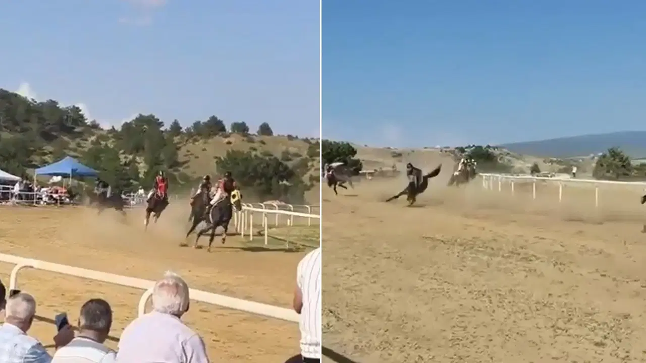 Sarımsak Festivali'nde feci kaza: At yarış pistine daldı; jokey yaralandı, 2 at öldü!
