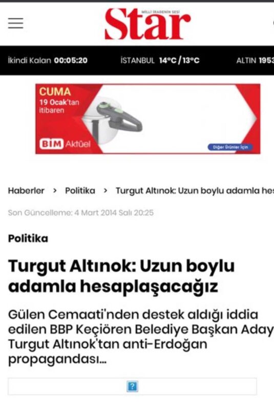Erdoğan aday gösterdi, Star Gazetesi Altınok hakkındaki FETÖ haberini sildi