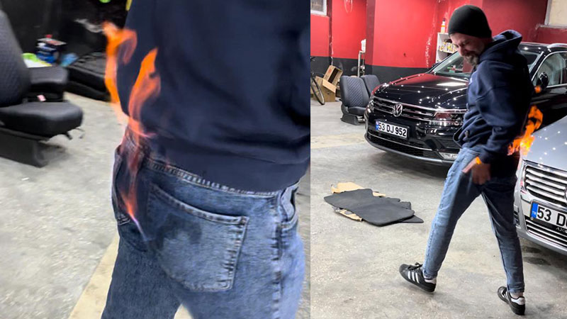 Sosyal medya içerik üreticisi alevli video çekerken pantolonunu yaktı: Arkadaşı paspasla söndürdü