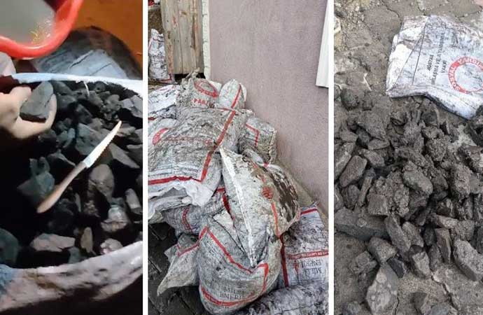 Zonguldak'ta yardım kömürü diye dağıtılan çuvallardan taş çıktı