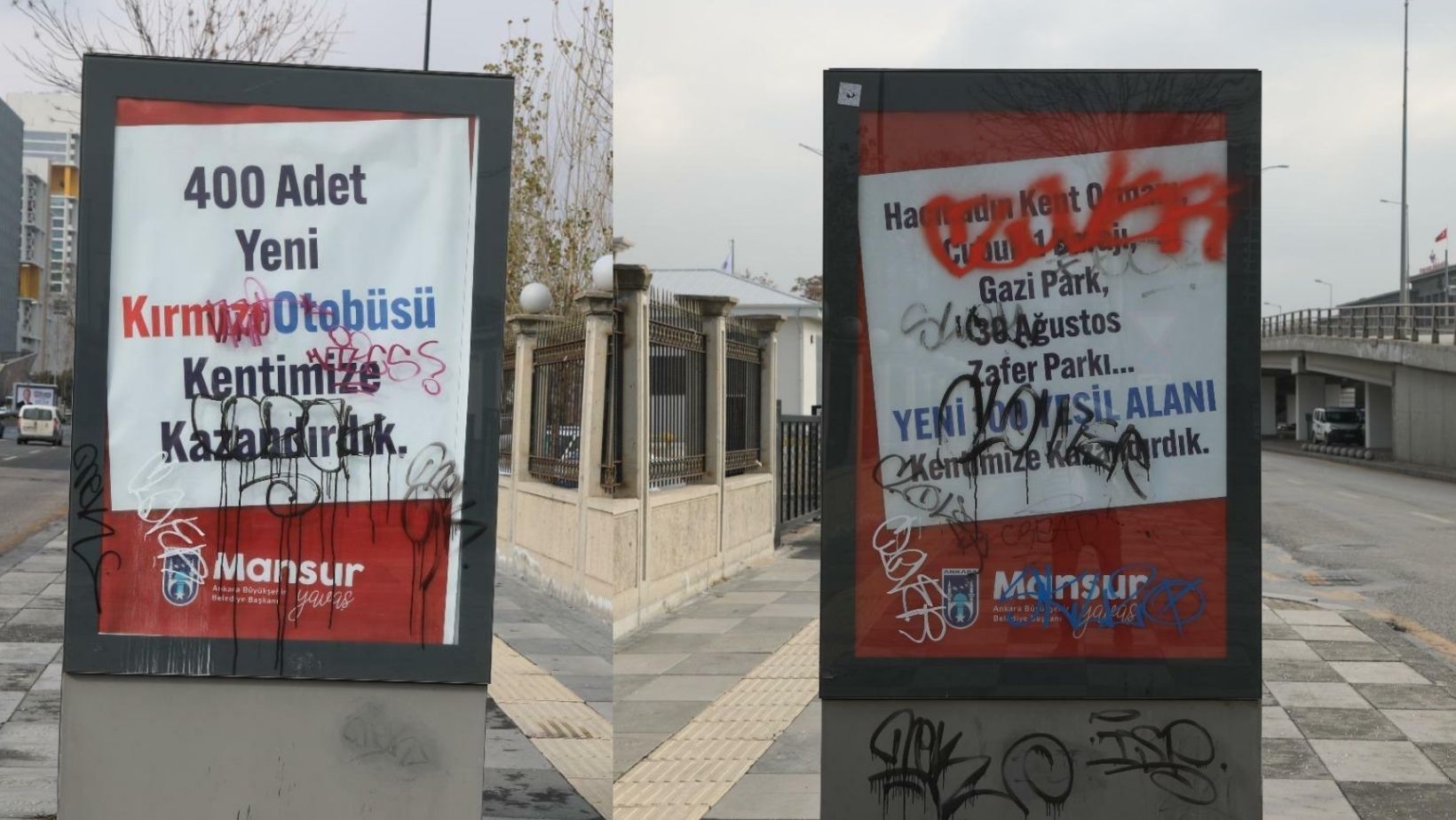 Ankara Büyükşehir Belediyesi’nin bilgilendirme panolarına boyalı saldırı
