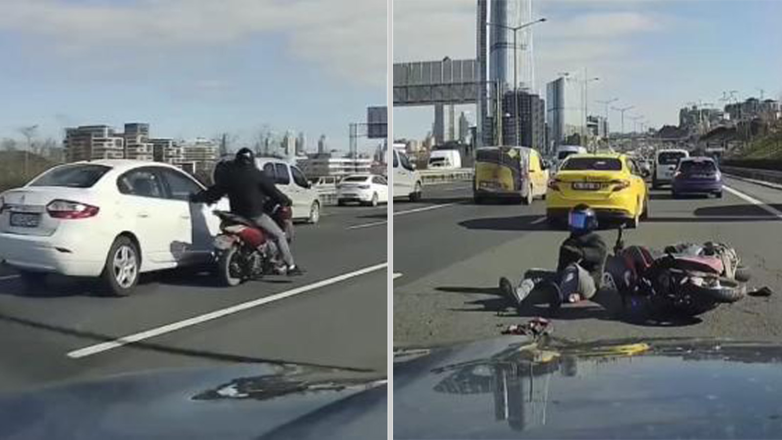 Kağıthane’de otomobilin aynasını yumruklayan motosikletli kaza yaptı