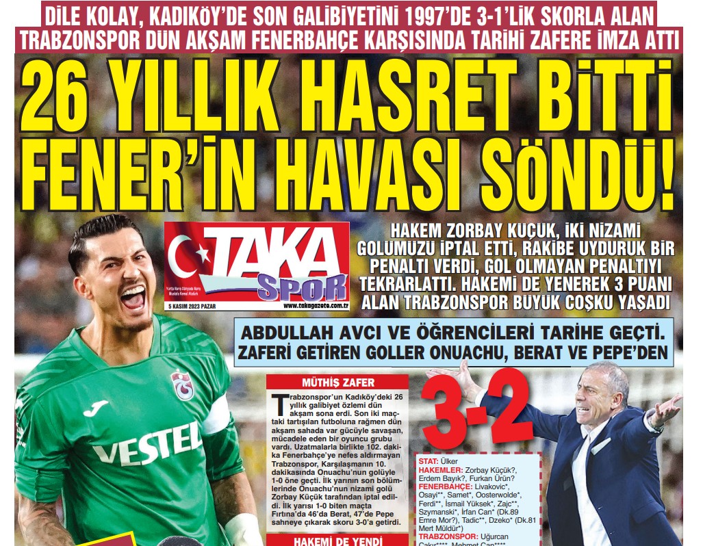 Trabzon yerel basınında Fenerbahçe galibiyeti: VAR'ınızı, YOK'unuzu, hepinizi yendik