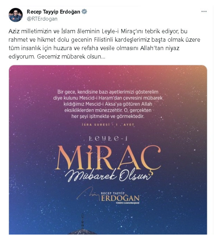 Erdoğan'dan kandil mesajı