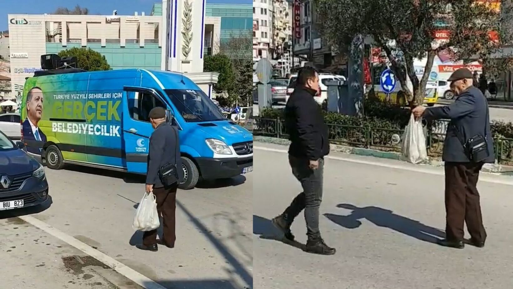 Yaşlı vatandaş, AKP'nin seçim aracı önünde pahalılığa isyan etti: Şuraya bak şuraya! 200 lira burası